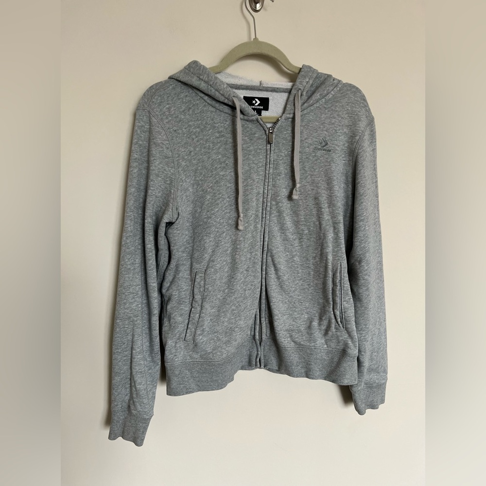 Converse Gray Zip Up Hoodie Women’s Large Casual Basic Streetwear - Picture 4 of 8